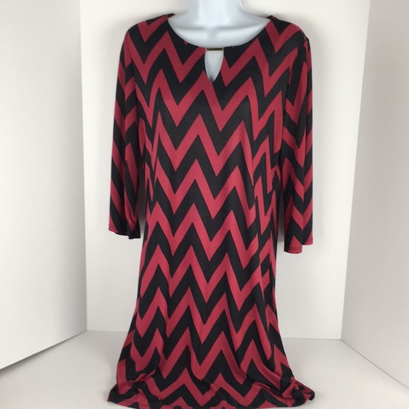 red black chevron dress RALPH LAUREN Red Black Chevron Stretch Jersey Belted Surplice Dress 2X